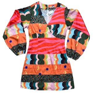 Multi-Colored Mod Style Long-sleeve Zip Back Mini Dress